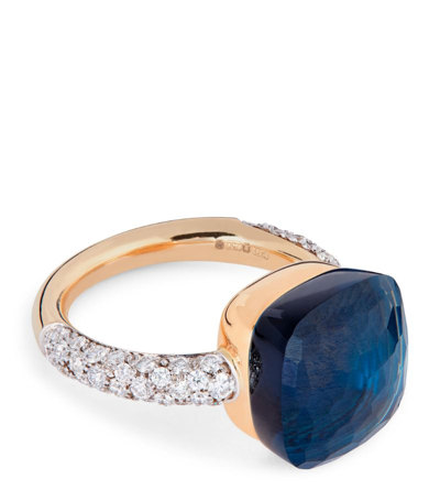 Pomellato White Gold, Diamond And London Blue Topaz Nudo Ring