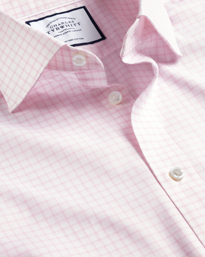 Charles Tyrwhitt Semi-cutaway Collar Egyptian Cotton Twill Twin Check Dress Shirt In Pink