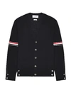 Thom Browne Stripe Armbands Merino Wool Cardigan In Navy