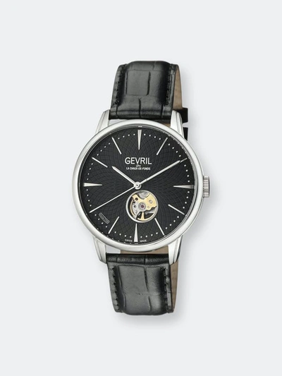Gevril Men's Mulberry Open Heart & Exhibition Back Stainless Steel & Leather-strap Watch In Black