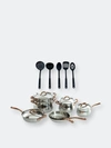 Berghoff Ouro 11pcs 18/10 Stainless Steel Cookware Set With Ss Lid And 5pc Nylon Kitchen Tool Set In Multi