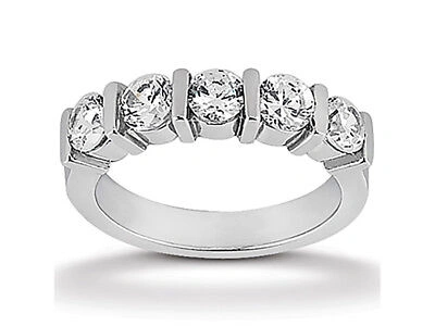 Pre-owned Jewelwesell 5stone 0.50ct Diamond Wedding Band Ring 14k White Gold Round I Si2 Channel Set