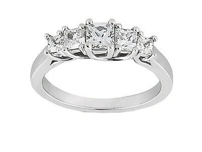 Pre-owned Jewelwesell 5stone 1.30ct Diamond Wedding Band Ring 18k White Gold Princess Cut I Si2 Prong