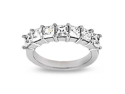 Pre-owned Jewelwesell Real 0.70ct Diamond Wedding Band Ring 10k White Gold Princess I Si2 Prong Set