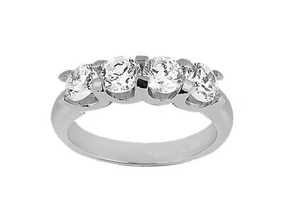 Pre-owned Jewelwesell Natural 1.20ct Diamond 4stone Wedding Band Ring 14k White Gold Round H Si2 Prong