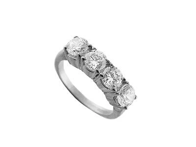 Pre-owned Jewelwesell 1.00ct Diamond 4stone Wedding Band Ring 18k White Gold Round Cut Prong I Si2