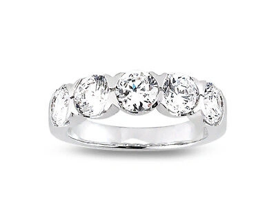 Pre-owned Jewelwesell 5stone 2.50ct Diamond Wedding Band Ring 14k White Gold Round Si1 Bezel Setting