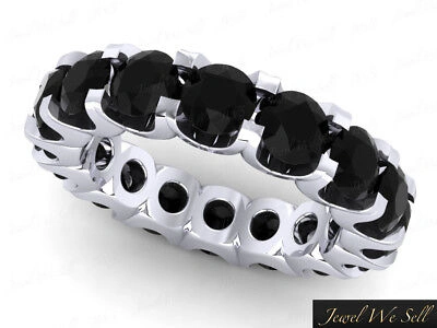 Pre-owned Jewelwesell 2.00ct Round Black Diamond Shared U-prong Eternity Band Ring 18k White Gold Aa