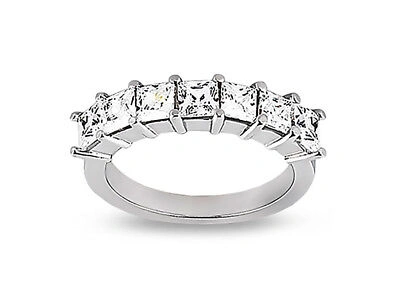 Pre-owned Jewelwesell 7stone 0.70ct Diamond Wedding Band Ring 18k White Gold Princess Cut Si1 Prong
