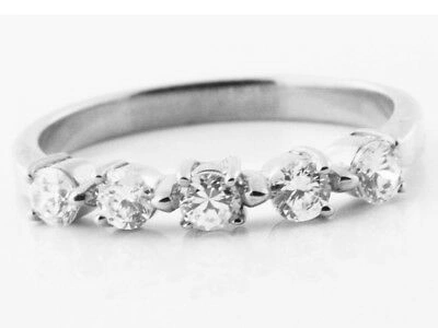 Pre-owned Jewelwesell 5stone 0.50ct Diamond Wedding Band Ring 14kt White Gold Round H Si2 Prong Set