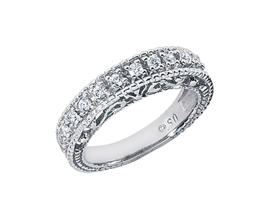 Pre-owned Jewelwesell 0.35ct Diamond Antique Milgrain Wedding Ring 14k White Gold Round Prong H Si2