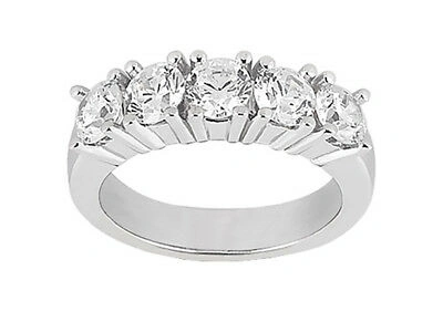 Pre-owned Jewelwesell 5stone 1.50ct Diamond Wedding Band Ring 14kt White Gold Round Cut Si1 Prong