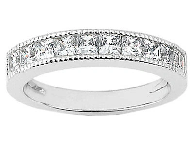 Pre-owned Jewelwesell 1.00ct Diamond Wedding Band Ring 14k White Gold Princess Cut Channel Set Si1
