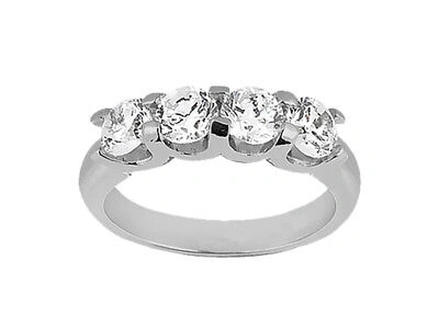 Pre-owned Jewelwesell 1.40ct Diamond 4stone Wedding Band Ring U Prong 10k White Gold Round Jk I1-i2