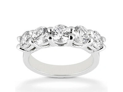 Pre-owned Jewelwesell 5stone 2.25ct Diamond Gallery Wedding Band Ring Platinum Round Cut F Vs2 Prong In White