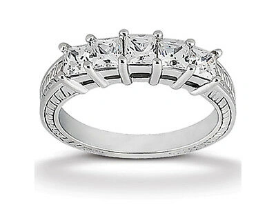 Pre-owned Jewelwesell Natural 1.00ct Diamond Wedding Band Ring 10k White Gold Princess Gh I1 Prong Set