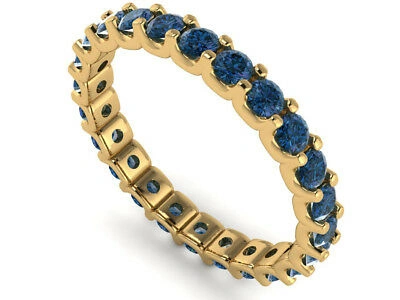 Pre-owned Jewelwesell 0.85ct Round Blue Diamond Shared U-prong Eternity Band Ring 14k Yellow Gold I1