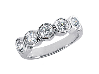 Pre-owned Jewelwesell 5stone 1.00ct Diamond Wedding Band Ring 14k White Gold Round Si1 Bezel Setting