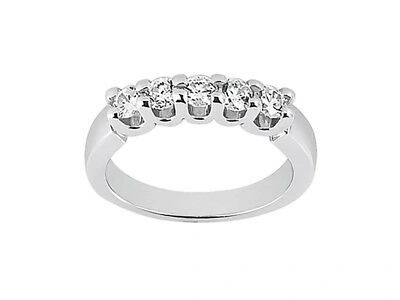 Pre-owned Jewelwesell 5stone 1.00ct Diamond Wedding Band Ring 18k White Gold Round Brilliant Cut Si1