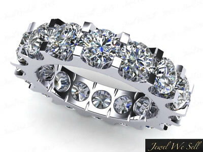 Pre-owned Jewelwesell 4.0ct Round Cut Diamond Shared U-prong Eternity Wedding Band Ring 18k Gold Si1