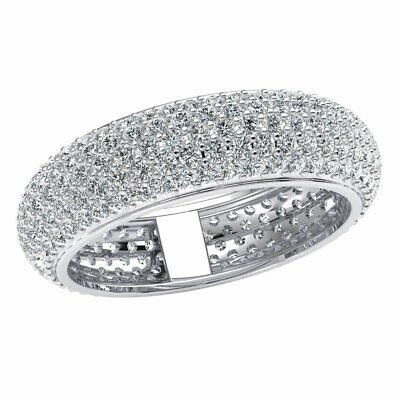 Pre-owned Jewelwesell Round Diamond 1.85ct Womens Domed 5-row Pave Band Eternity Ring Sterling Silver In Gh