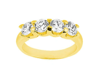 Pre-owned Jewelwesell 0.80ct Diamond 4stone Wedding Band Ring U Prong 10k Yellow Gold Round I Si2