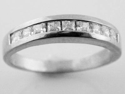 Pre-owned Jewelwesell Real 0.54ct Diamond Wedding Band Ring 10k White Gold Princess Cut I Si2 Channel