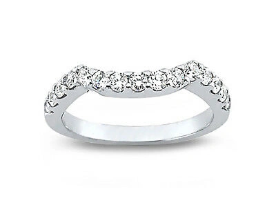 Pre-owned Jewelwesell 0.65ct Diamond Wedding Band Ring Curved Pave 18k White Gold Round Bead Si1