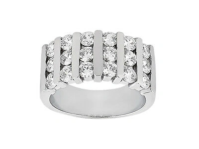 Pre-owned Jewelwesell Natural 0.45ct Diamond Wedding Band Ring Sterling Silver Jk I1-i2 Channel