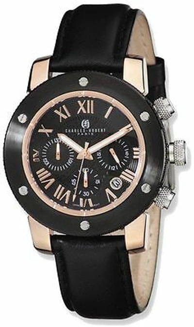 Pre-owned Charles-hubert Charles Hubert Rose Ip-plated Stainless Steel Black Dial Chrono Watch