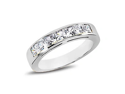 Pre-owned Jewelwesell 7stone 0.91ct Diamond Wedding Band Ring Platinum Princess Cut H Si2 Channel Set