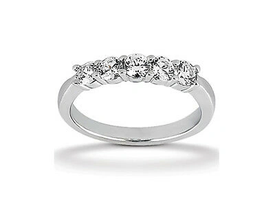 Pre-owned Jewelwesell 5stone 1.00ct Diamond Wedding Band Ring 14k White Gold Round Brilliant Cut I Si2