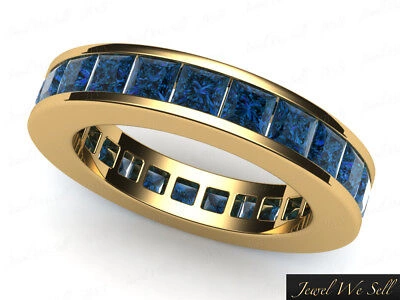 Pre-owned Jewelwesell Genuine 3.75ct Blue Diamond Classic Channel Set Eternity Band Ring 18k Gold Si2
