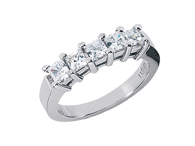 Pre-owned Jewelwesell 5stone 0.85ct Diamond Wedding Band Ring Stackable Platinum Princess Cut F Vs2 In White
