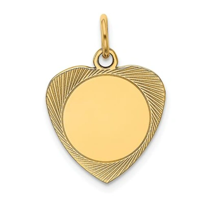 Pre-owned Accessories & Jewelry 14k Yellow Gold 21mm X 15mm Small Etched Engravable Heart Disc Charm
