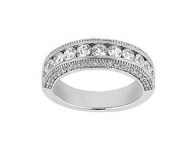 Pre-owned Jewelwesell Real 0.95ct Diamond Wedding Band Ring 14k White Gold Round Si1 Channel Setting