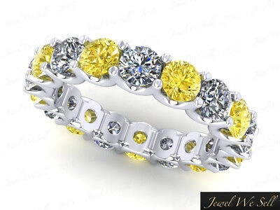 Pre-owned Jewelwesell 2.20ct Round Yellow Diamond Shared U-prong Eternity Band Ring 14k Gold I1 I Si2