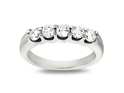 Pre-owned Jewelwesell 5stone 1.25ct Diamond Wedding Band Ring 10k White Gold Round Brilliant Jk I1-i2