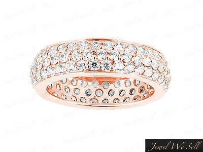 Pre-owned Jewelwesell Genuine 1.90ct Round Diamond 3row Eternity Wedding Band Ring 14k Rose Gold Si1
