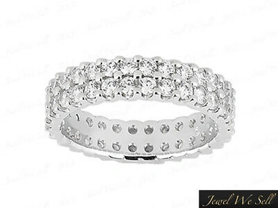 Pre-owned Jewelwesell 3.1ct Round Diamond 2row U-prong Wedding Eternity Band Ring 14k White Gold Gh I1