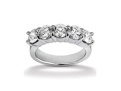 Pre-owned Jewelwesell 5stone 2.00ct Diamond Wedding Band Ring 18k White Gold Si1 Shared Prong Set