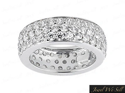 Pre-owned Jewelwesell Natural 1.75ct Diamond 3row Pave Eternity Band Ring 18k White Gold H Si2 Ladies