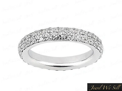 Pre-owned Jewelwesell Genuine 1.60ct Diamond 3row Pave Eternity Wedding Band Ring 14k White Gold H Si2