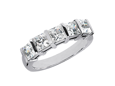Pre-owned Jewelwesell 5stone 0.85ct Princess Diamond Gallery Wedding Band Ring Platinum F Vs1 Set