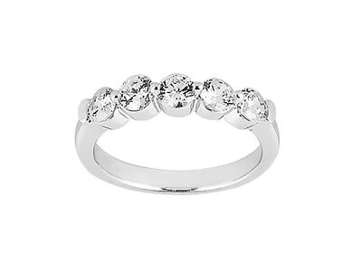 Pre-owned Jewelwesell 5stone 1.00ct Diamond Wedding Band Ring 14k White Gold Round Cut Si1 Prong Set