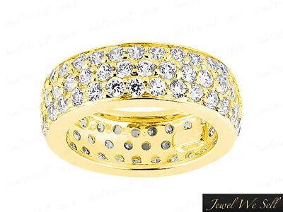 Pre-owned Jewelwesell Real 1.67ct Round Cut Diamond 3row Pave Eternity Band Ring 14k Yellow Gold I Si2