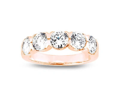 Pre-owned Jewelwesell Real 2ct Diamond Wedding Band Ring 18k Rose Gold Round Brilliant Cut Si1 Bezel