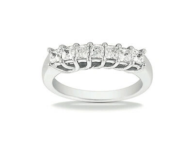 Pre-owned Jewelwesell 7stone 0.70ct Diamond Wedding Band Ring 10k White Gold Princess G-h I1 Prong In Gh