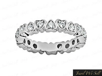 Pre-owned Jewelwesell 0.60ct Round Diamond Heart Wedding Eternity Band Ring 10k White Gold H Si2 Prong