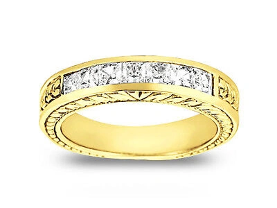 Pre-owned Jewelwesell 7stone 0.70ct Diamond Wedding Band Ring 14k Yellow Gold Princess H Si2 Channel